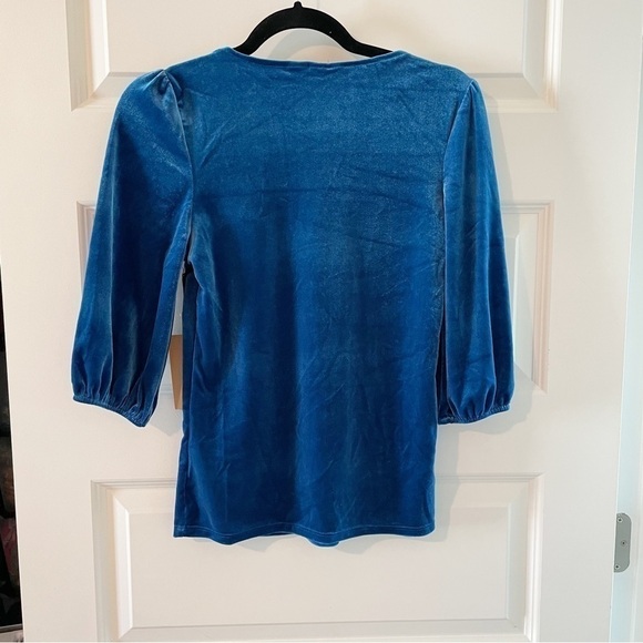 New Halogen Bright Blue Velour Half Sleeve Blouse - Picture 6 of 9